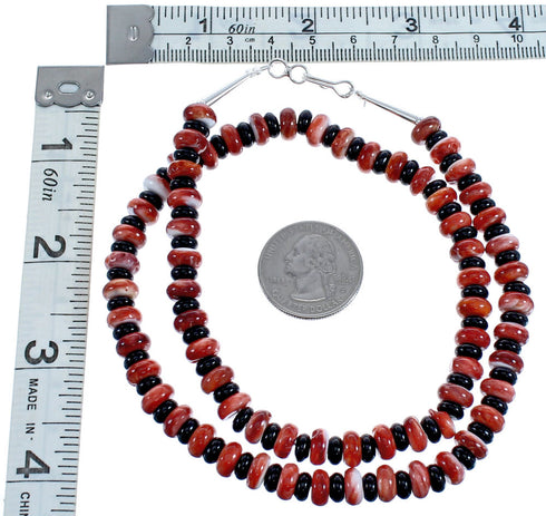 Southwestern Onyx And Oyster Shell Sterling Silver Bead Necklace BX120539